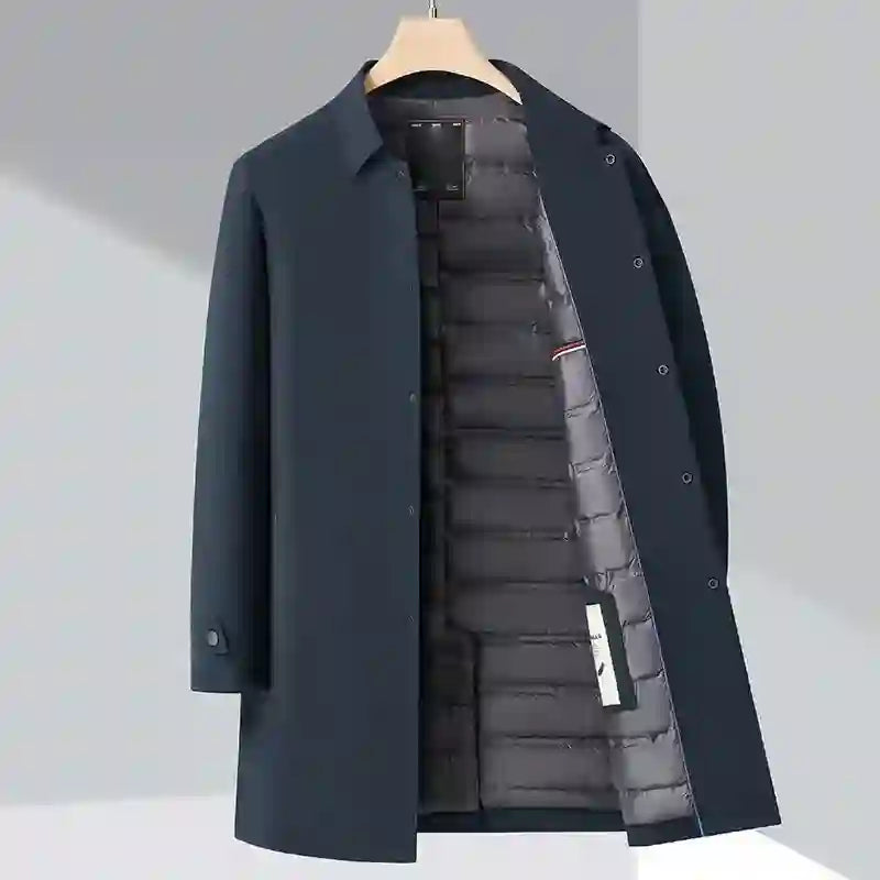 River - Men's Button-Front Trench Coat with Down Insulation