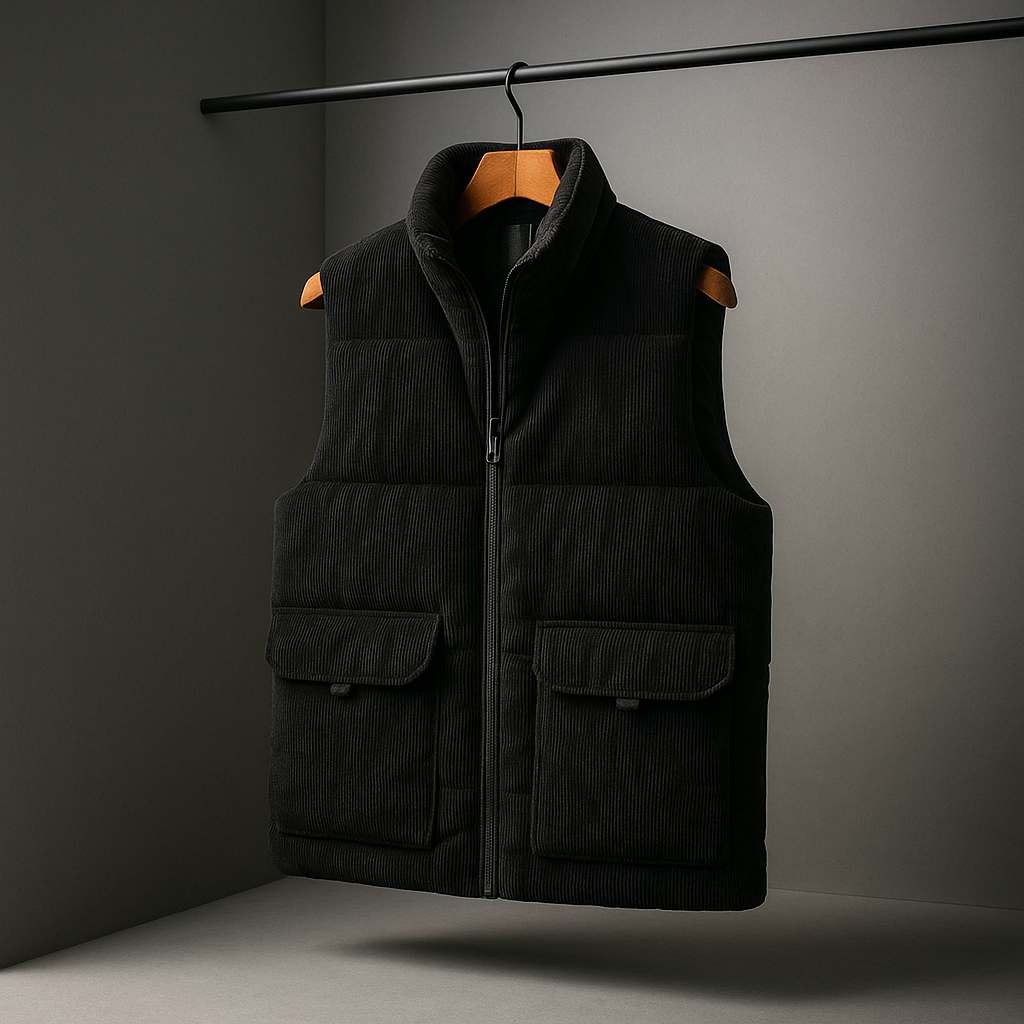 Ronan - Men's Ribbed Corduroy Vest with Cargo Pockets