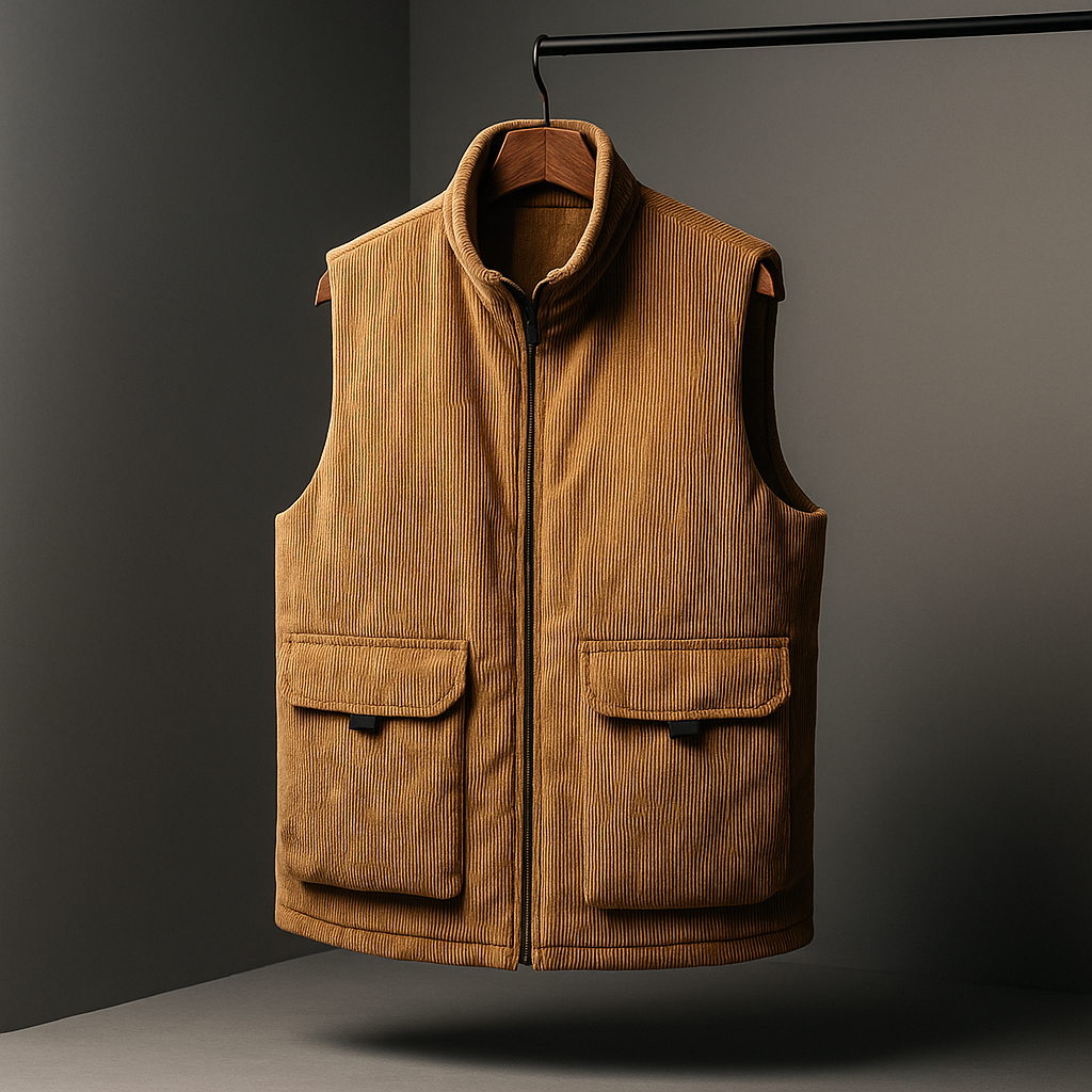Ronan - Men's Ribbed Corduroy Vest with Cargo Pockets