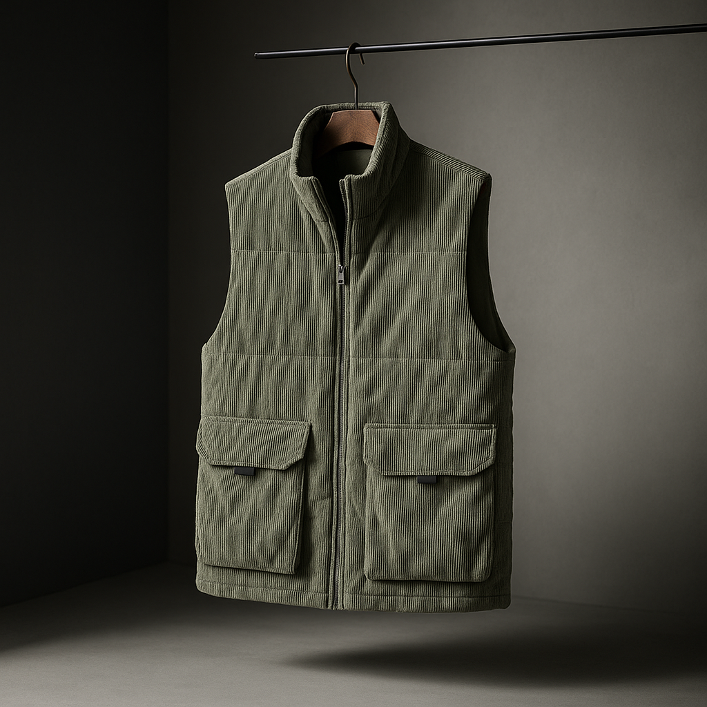 Ronan - Men's Ribbed Corduroy Vest with Cargo Pockets