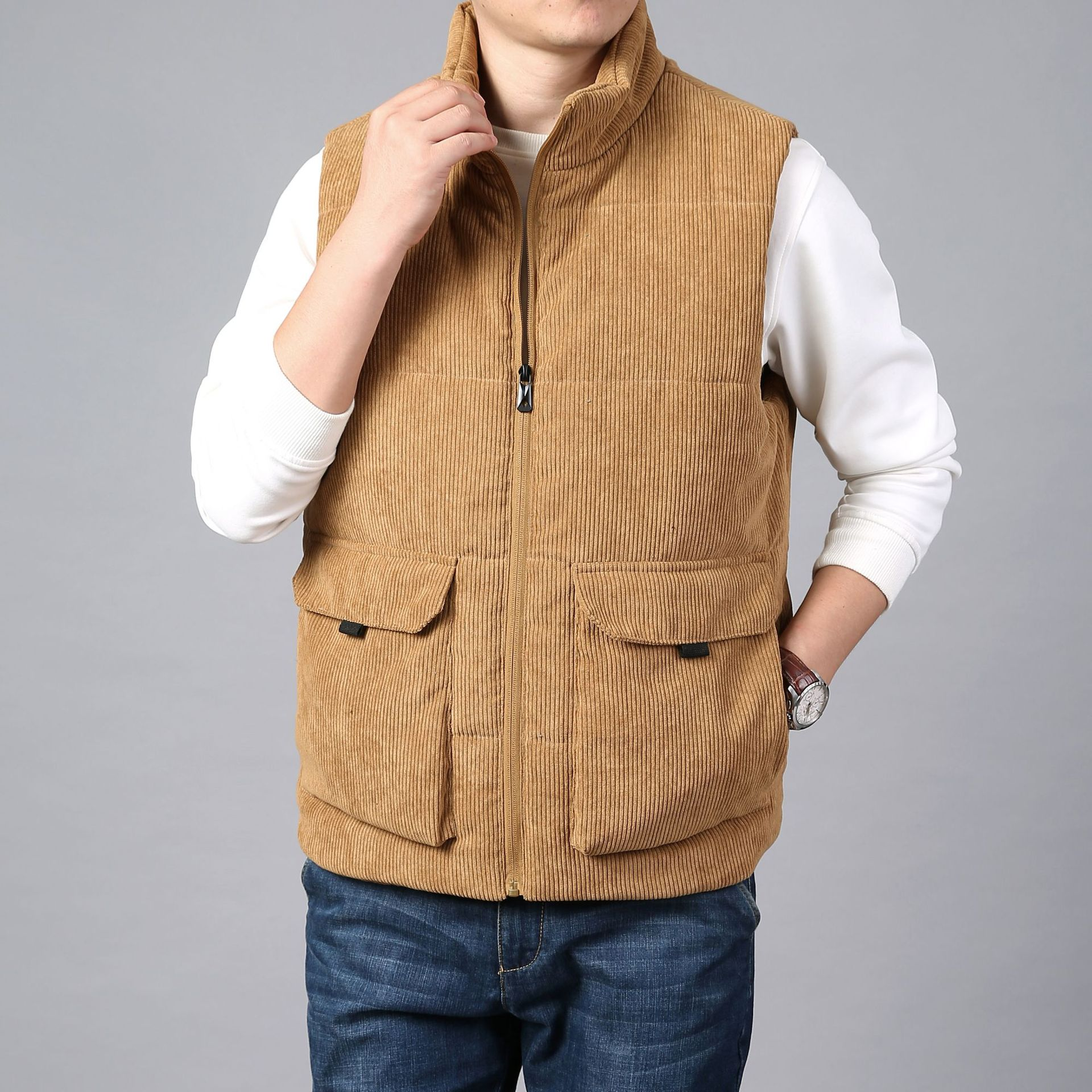 Ronan - Men's Ribbed Corduroy Vest with Cargo Pockets