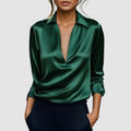 Rosalie - Women's Collared Satin Wrap Blouse