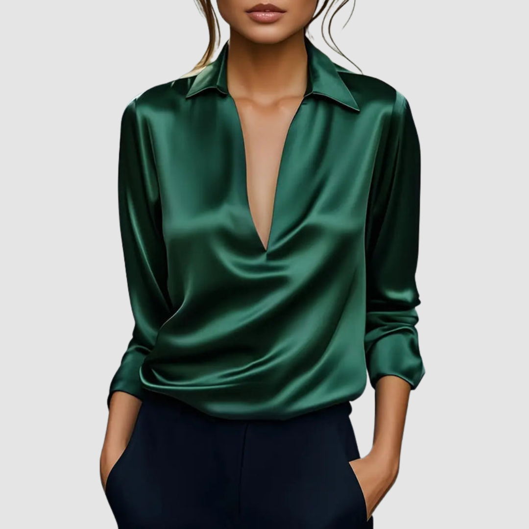 Rosalie - Women's Collared Satin Wrap Blouse