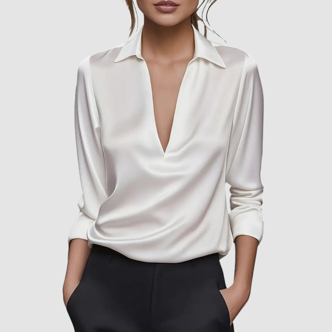 Rosalie - Women's Collared Satin Wrap Blouse