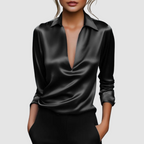 Rosalie - Women's Collared Satin Wrap Blouse