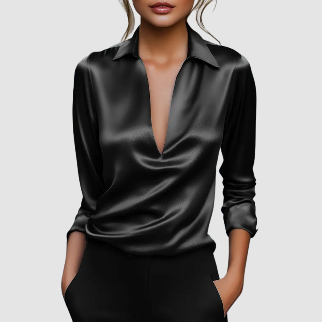 Rosalie - Women's Collared Satin Wrap Blouse