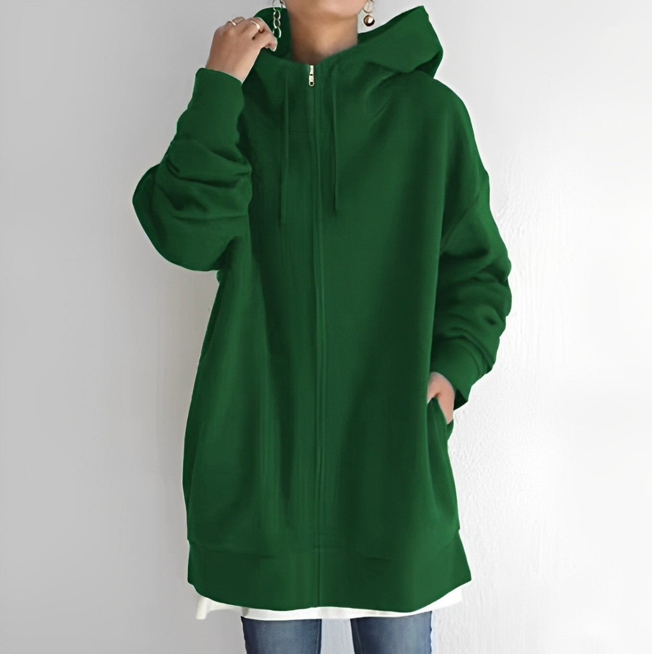 Rosalie - Women's Tunic-Length Fleece Hoodie with Hidden Zip