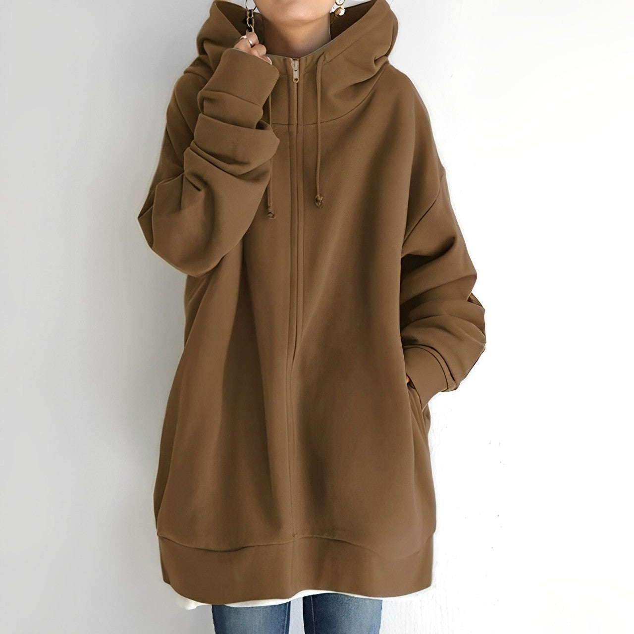 Rosalie - Women's Tunic-Length Fleece Hoodie with Hidden Zip