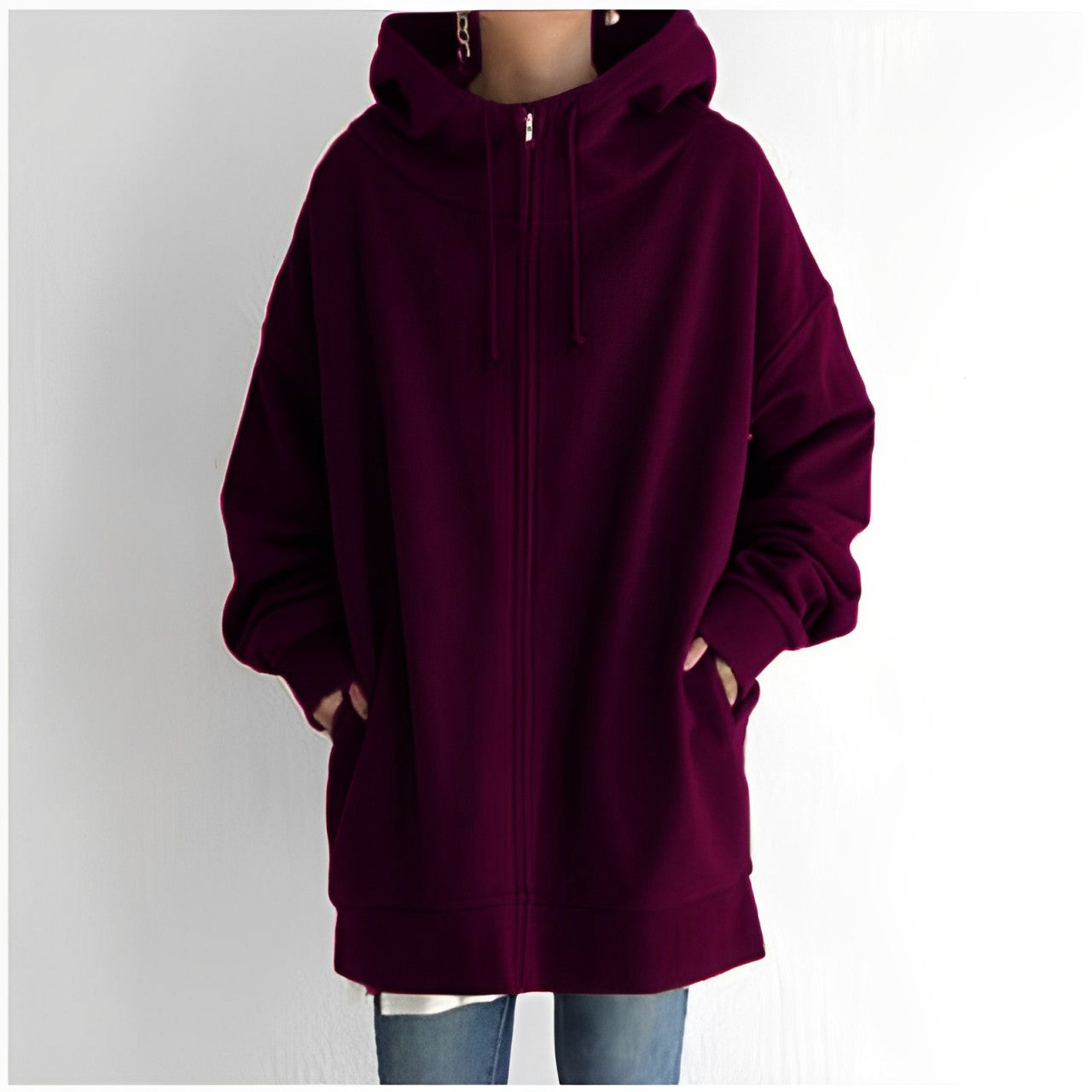 Rosalie - Women's Tunic-Length Fleece Hoodie with Hidden Zip