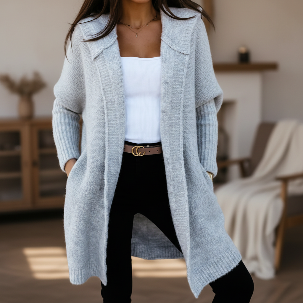 Rosemary - Women's Hooded Open-Front Cardigan with Ribbed Trim