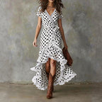 Rosemary - Women's Wrap Dress with Lace-Trim Ruffle Hem