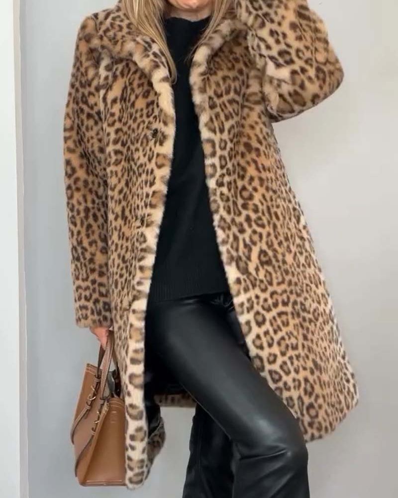 Rosita - Women's Leopard Print Coat with Faux-Fur Trim