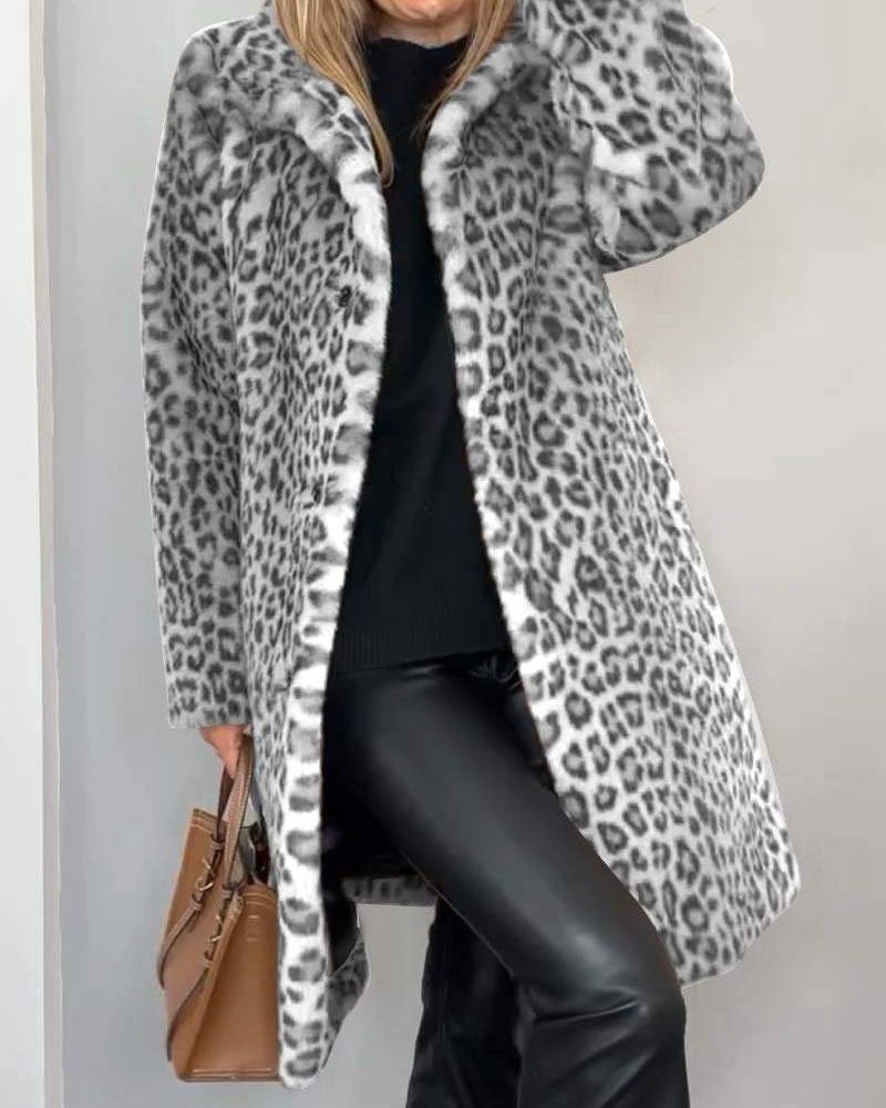 Rosita - Women's Leopard Print Coat with Faux-Fur Trim