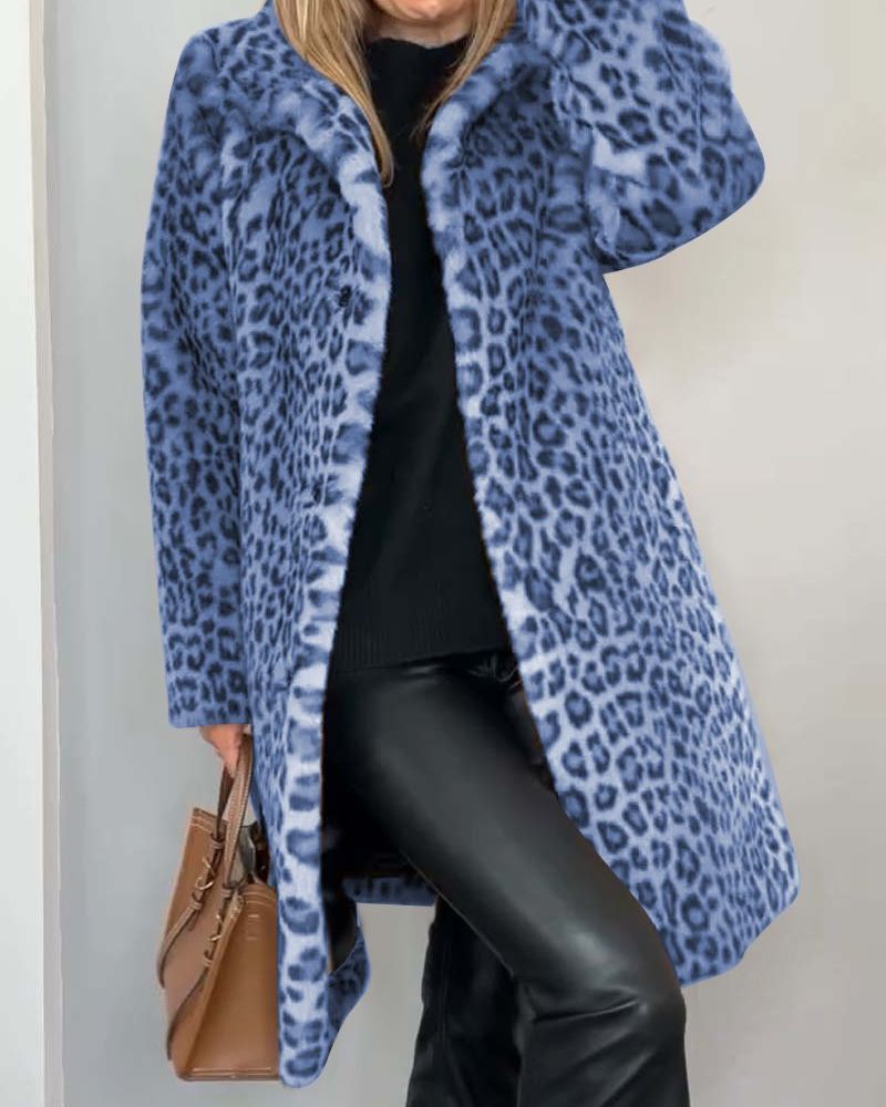Rosita - Women's Leopard Print Coat with Faux-Fur Trim