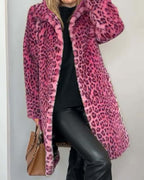 Rosita - Women's Leopard Print Coat with Faux-Fur Trim