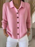 Roslyn - Women's Ribbed Knit Cardigan with Notch Collar and Button Front