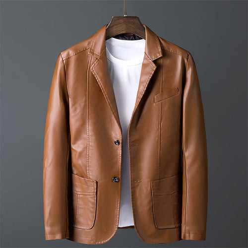 Ryan - Men's Notch Lapel Leather Blazer with Button Closure