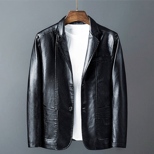 Ryan - Men's Notch Lapel Leather Blazer with Button Closure