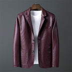 Ryan - Men's Notch Lapel Leather Blazer with Button Closure