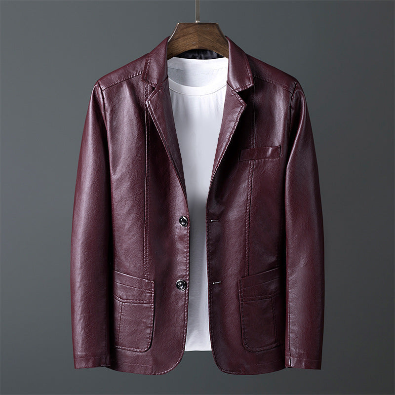 Ryan - Men's Notch Lapel Leather Blazer with Button Closure