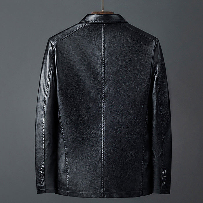 Ryan - Men's Notch Lapel Leather Blazer with Button Closure