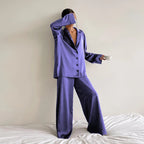 Saira - Women's Silk Oversized Blazer Pajama Set with Wide-Leg Trousers