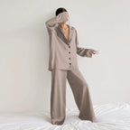 Saira - Women's Silk Oversized Blazer Pajama Set with Wide-Leg Trousers