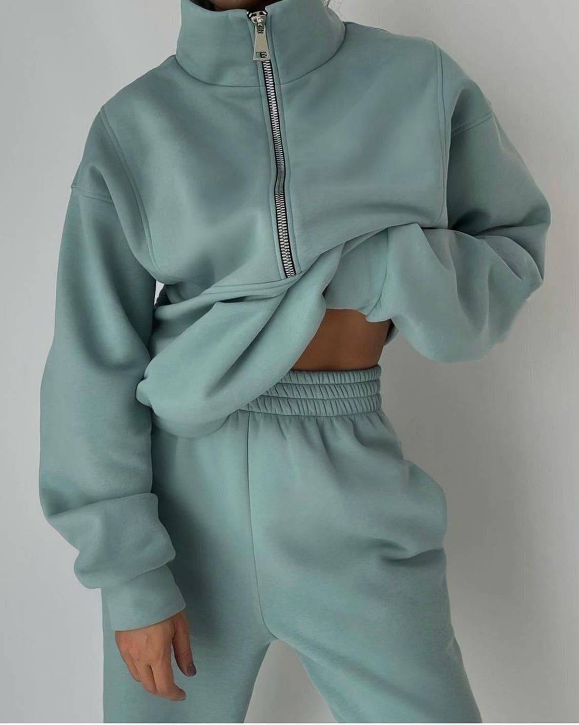Sienna - Women's Cropped Half-Zip Pullover & Tapered Joggers Set