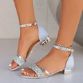 Sienna - Women's Glitter Embellished Block Heel Sandals with Ankle Strap