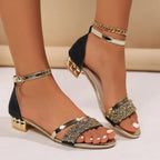 Sienna - Women's Glitter Embellished Block Heel Sandals with Ankle Strap