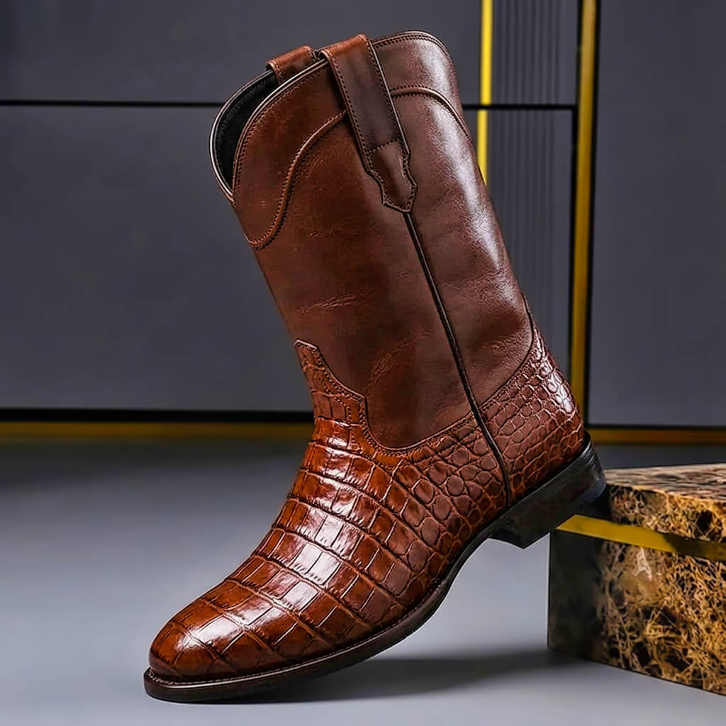 Silas - Men's Crocodile-Embossed Leather Cowboy Boots