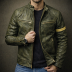 Silas - Men's Distressed Leather Moto Jacket with Chest Zip Pockets