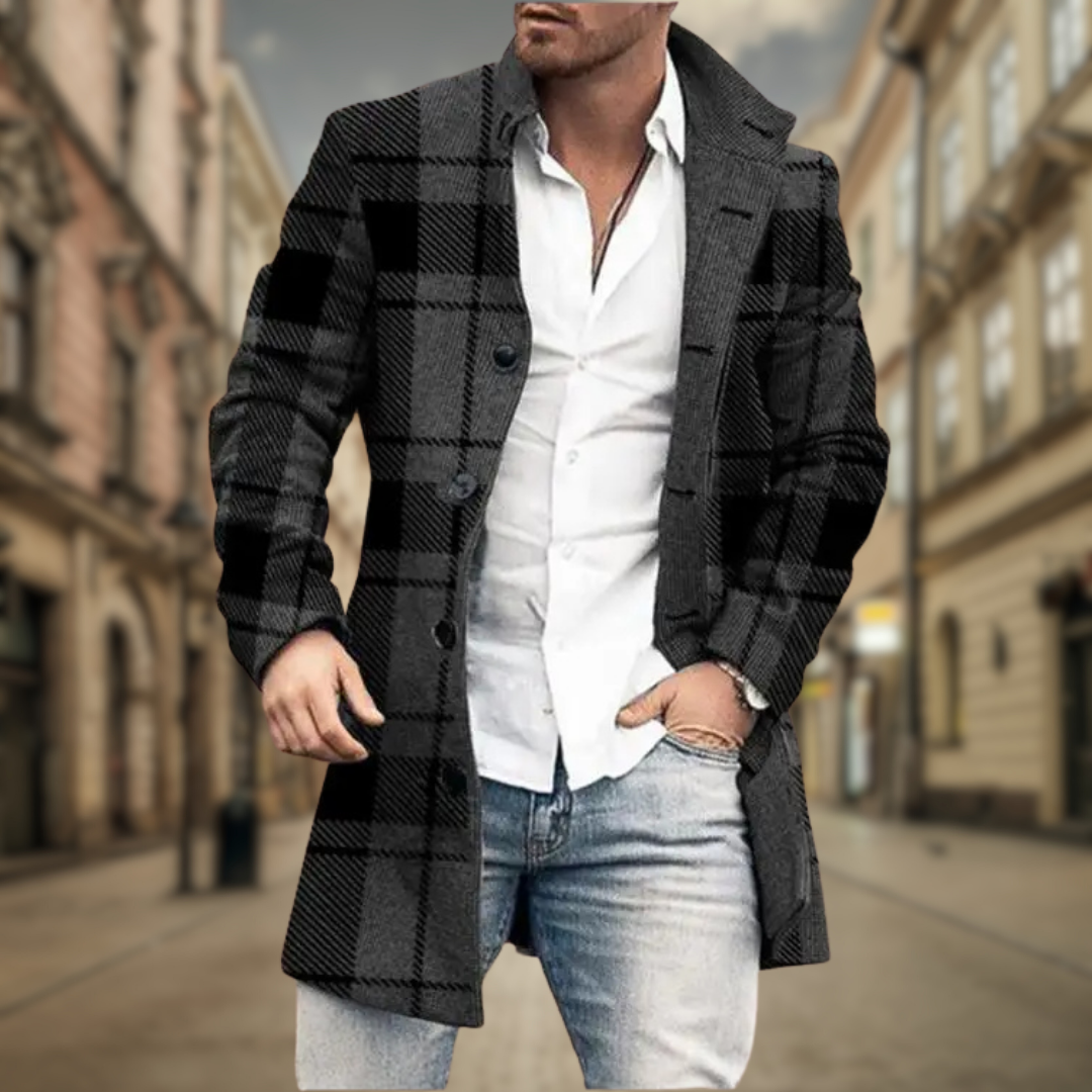 Silas - Men's Wool Overcoat with Notch Lapels and Button Front
