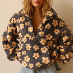 Sloane - Women's Oversized Floral Half-Zip Sherpa Pullover