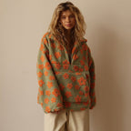 Sloane - Women's Oversized Floral Half-Zip Sherpa Pullover