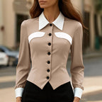 Sophia - Women's Tailored Contrast Trim Blouse 1