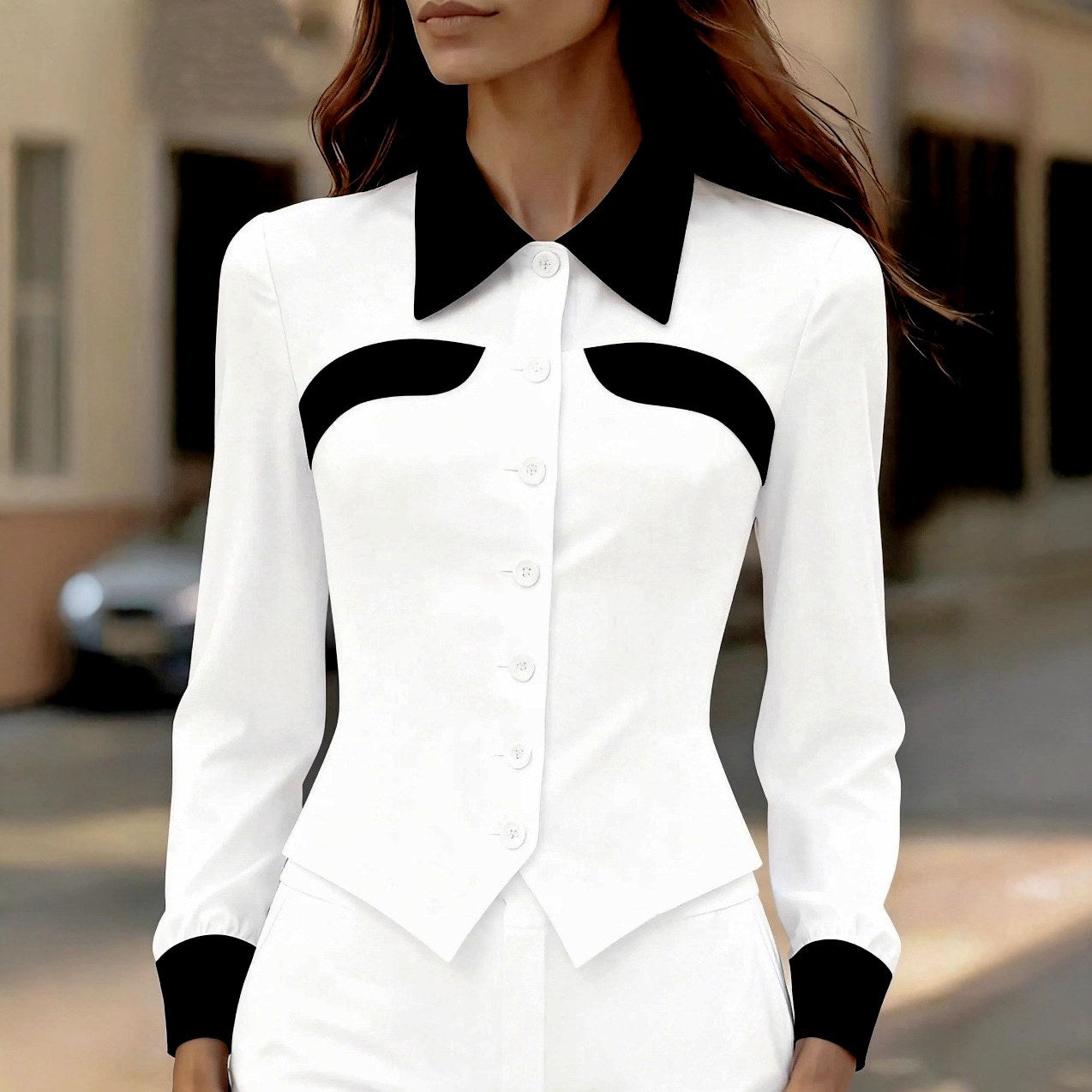 Sophia - Women's Tailored Contrast Trim Blouse 2