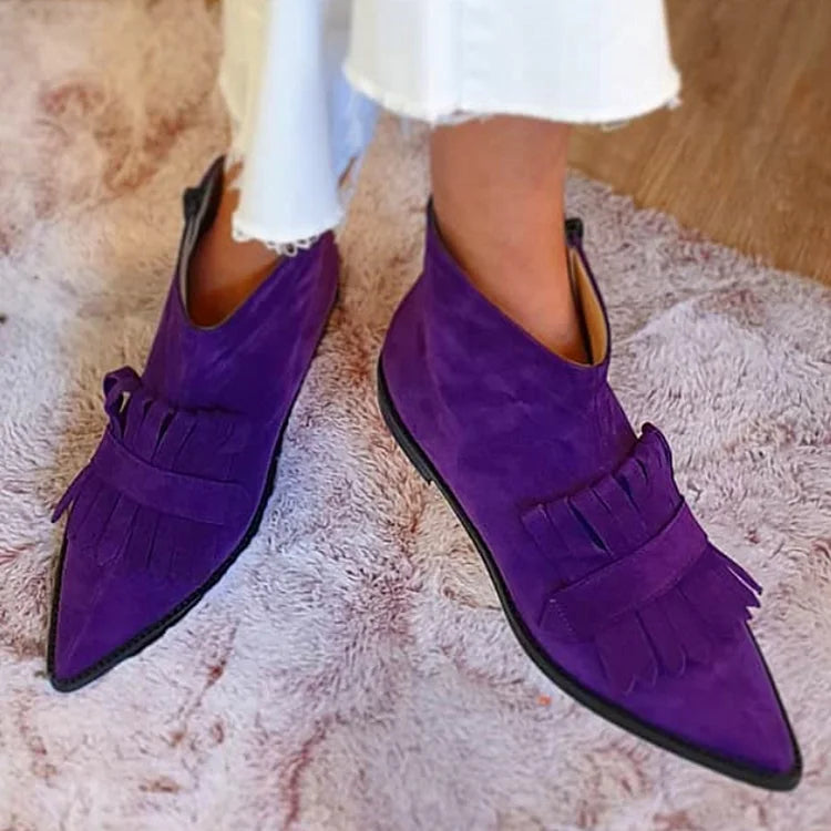 Susannah - Women's Pointed-Toe Fringe Ankle Boots