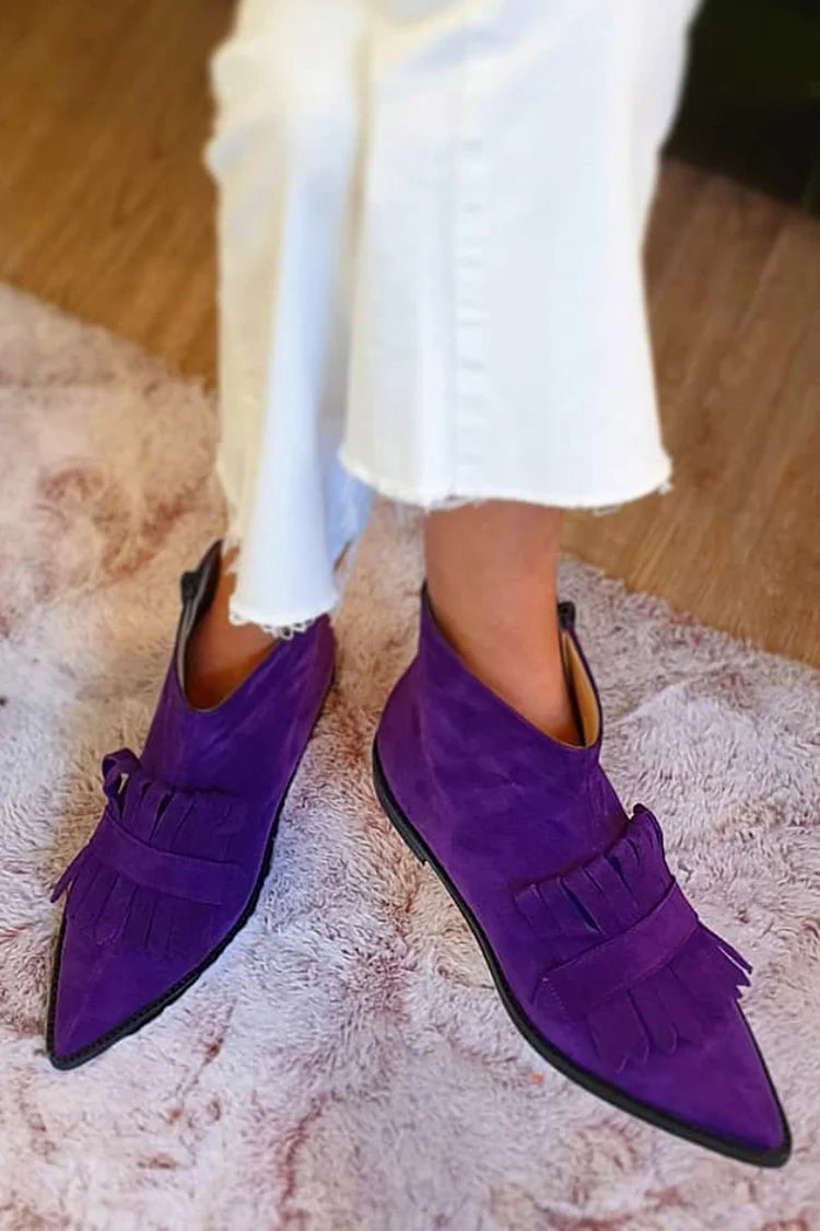 Susannah - Women's Pointed-Toe Fringe Ankle Boots