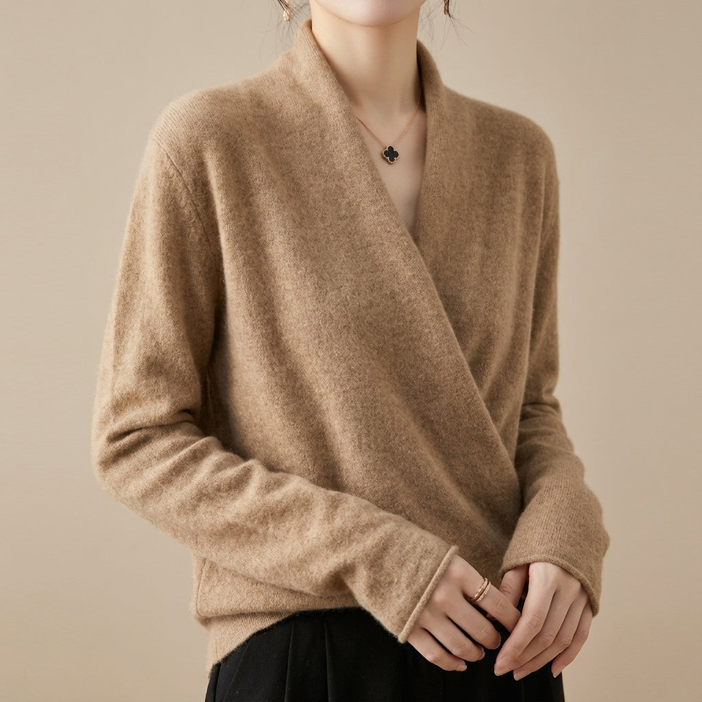 Thea - Women's Wool Blend Wrap Sweater with V-Neckline