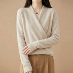 Thea - Women's Wool Blend Wrap Sweater with V-Neckline
