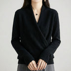 Thea - Women's Wool Blend Wrap Sweater with V-Neckline