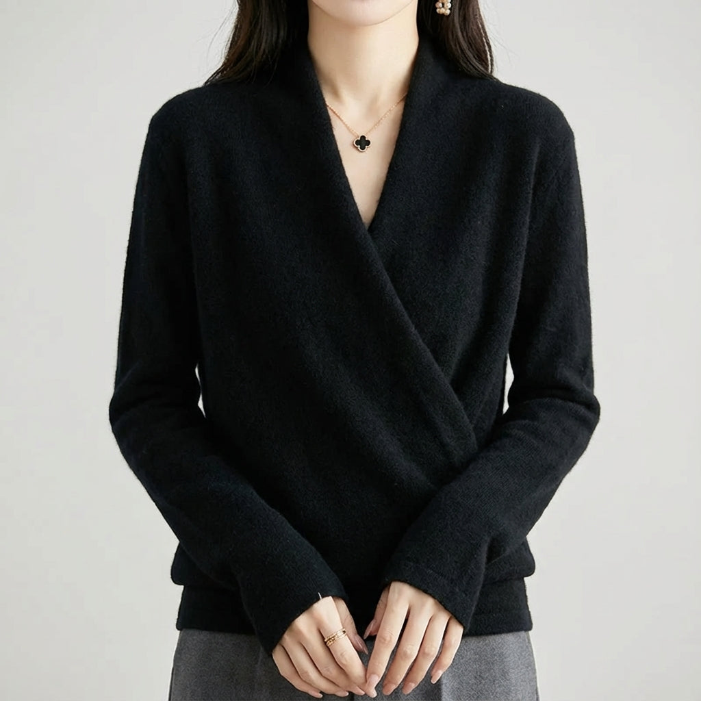 Thea - Women's Wool Blend Wrap Sweater with V-Neckline