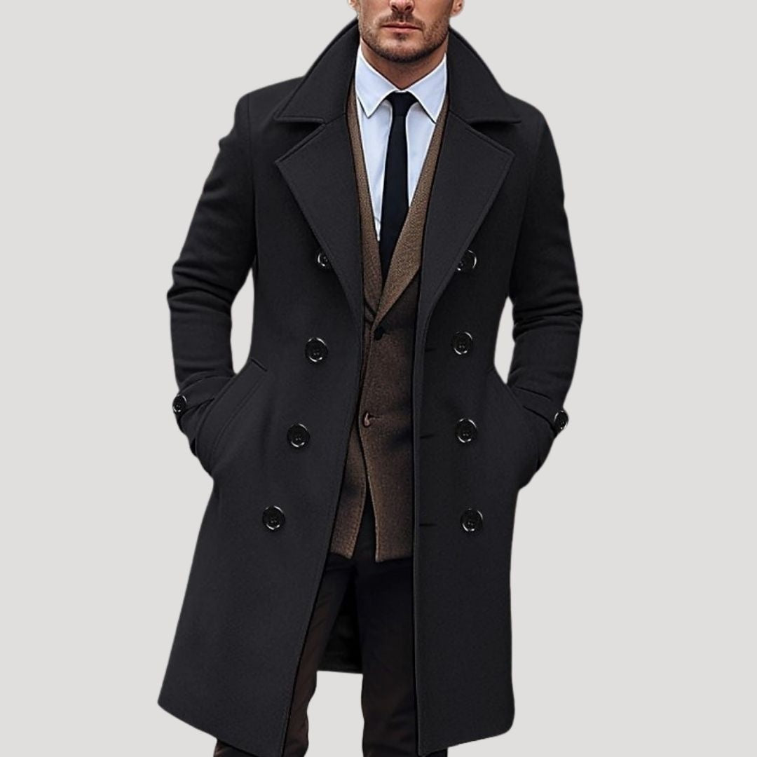 Theo - Men's Double-Breasted Tailored Long Coat