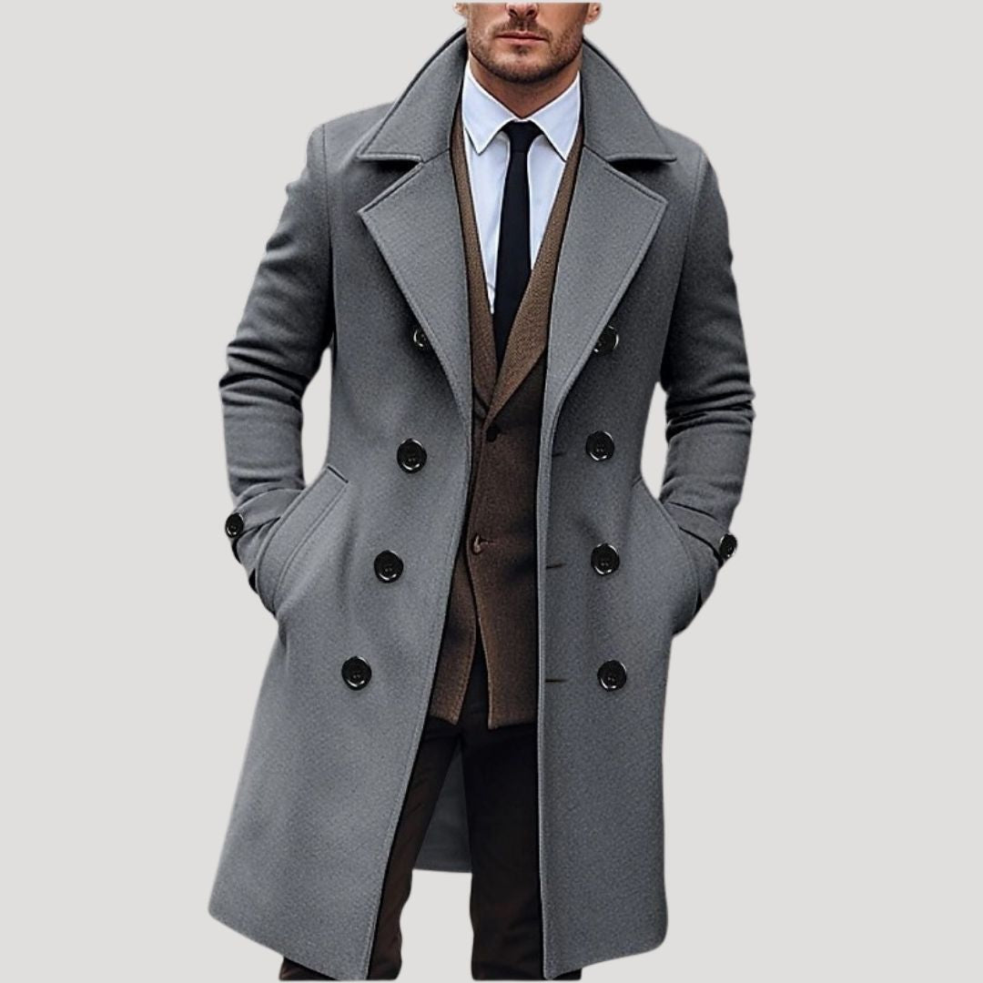 Theo - Men's Double-Breasted Tailored Long Coat