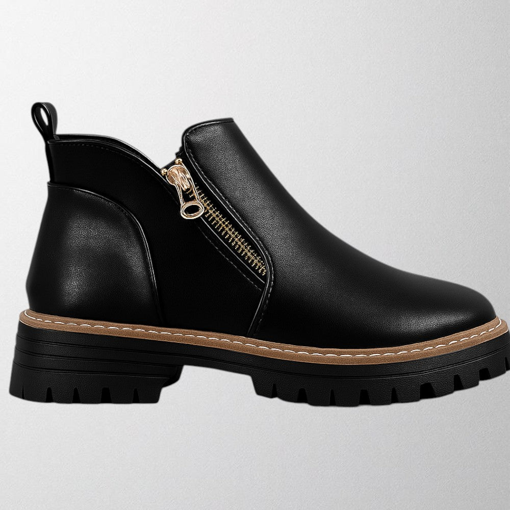 Theodora - Women's Lug-Sole Ankle Boots with Side Zip
