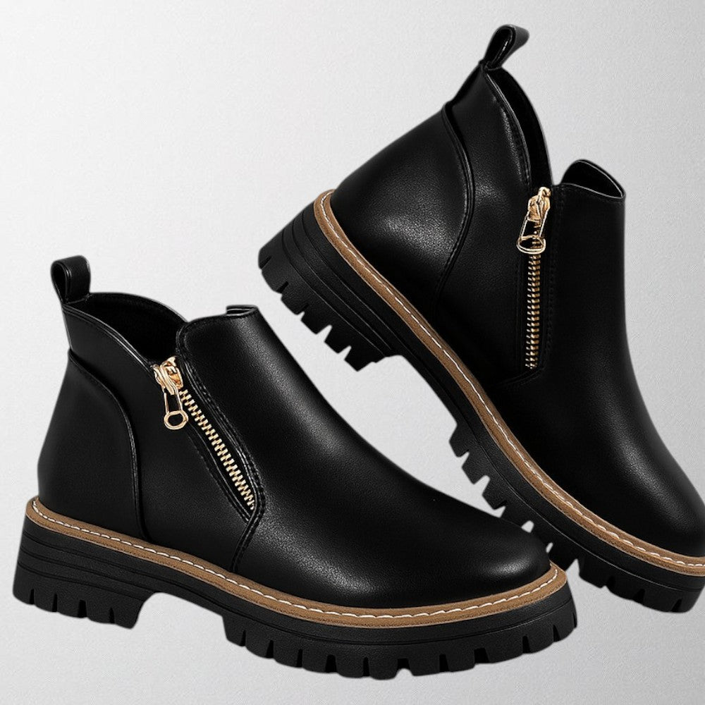 Theodora - Women's Lug-Sole Ankle Boots with Side Zip