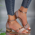 Ursula - Women's Glitter Block-Heel Ankle-Strap Sandals