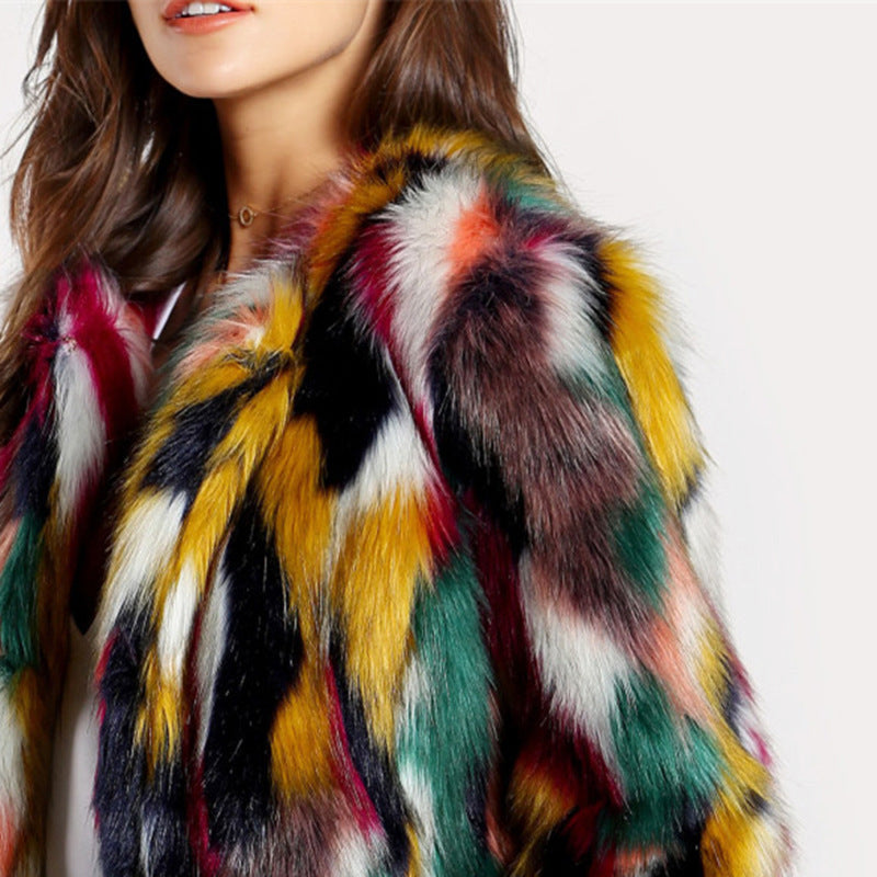 Valentina - Women's Colorblock Faux Fur Jacket