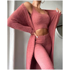 Valentina - Women's Cropped Knit Top & Tapered Pant Set with Open Cardigan